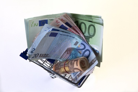 shopping cart with cashの写真素材