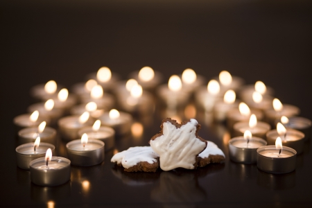 candies with tea lightsの写真素材