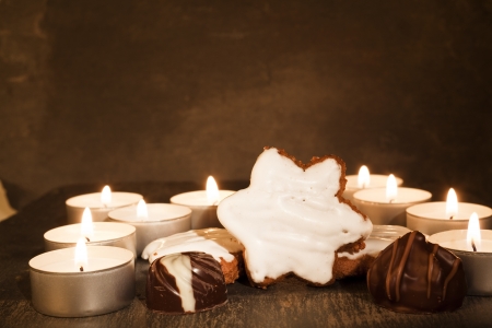 candies with tea lightsの写真素材