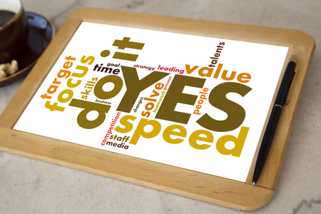 blackboard with yes we can word cloud