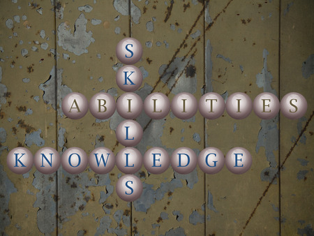 skills word cloud writen on balls infront of a wall background