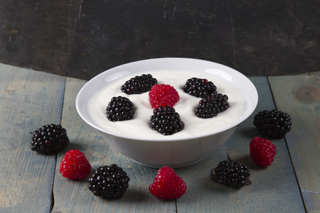 fruit yogurt with raspberry and blackberry
