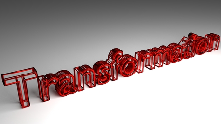 Transformation sign in red and glossy letters for an interesting header forchange management concept storage and analysis with copy space. 3d Rendering - Illustrationの写真素材