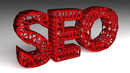 SEO sign in red and glossy letters for an interesting header for marketing concept. 3d Rendering -...