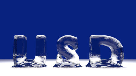 USD word from melting ice letters for USD currency rate reduction concept with copy space. 3d rendering - illustrationの写真素材