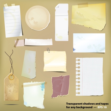 Set of old grungy paper stickers and scraps. Vector file.のイラスト素材