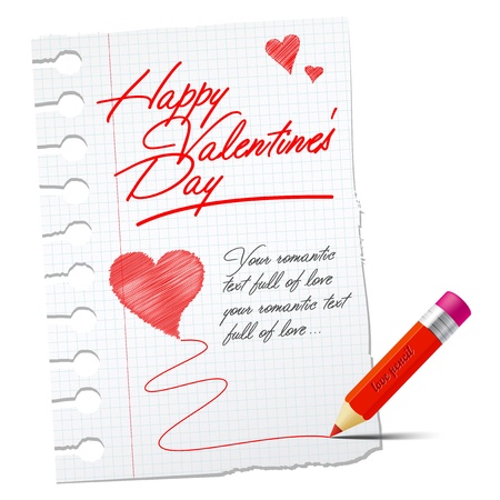 Vector paper with red pencil and valentines wishのイラスト素材