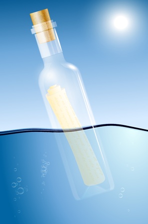 Message in a bottle on the water surface. Vector file.のイラスト素材