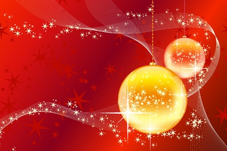 Christmas balls with snowflakes, stars and waves on red backgroundのイラスト素材