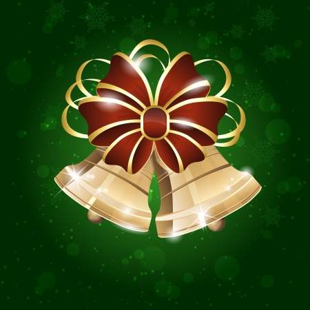 Christmas background with bell, bow and snowflakesのイラスト素材