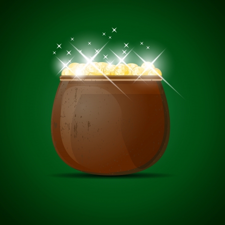 Pot of shiny golden coins on green background chiesa di Francesco dAssisiのイラスト素材