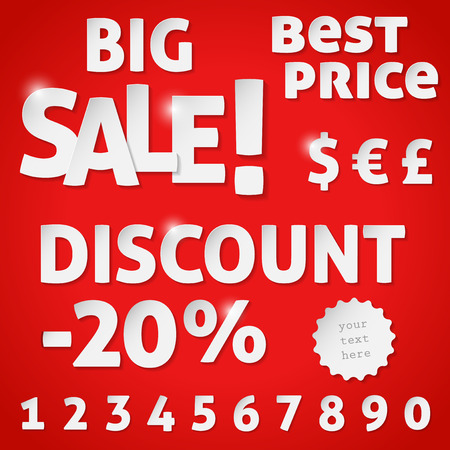 Paper numbers and letters - inscriptions SALE, DISCOUNT, BEST PRICE etc  - vector illustrationのイラスト素材