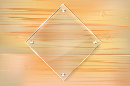 Transparent glass frame on wooden background with place for your text  Vector illustration のイラスト素材