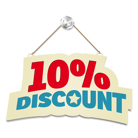 Hanging sign with inscription 10% discount - isolated on white background. 