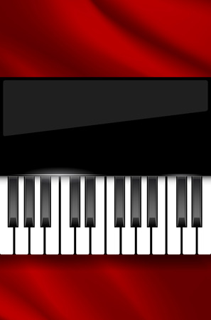 Red wavy fabric and piano keyboard - background for music poster with place for text. Vector illustration.のイラスト素材