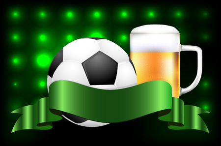 Soccer ball, beer and blank ribbon for your text on shiny のイラスト素材