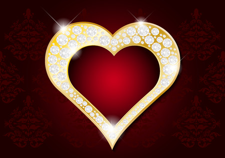 Valentines Day card - abstract golden heart with diamondsのイラスト素材