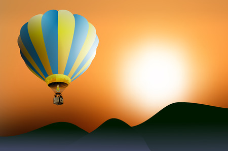 Hot air balloon at sunset - vector illustrationのイラスト素材