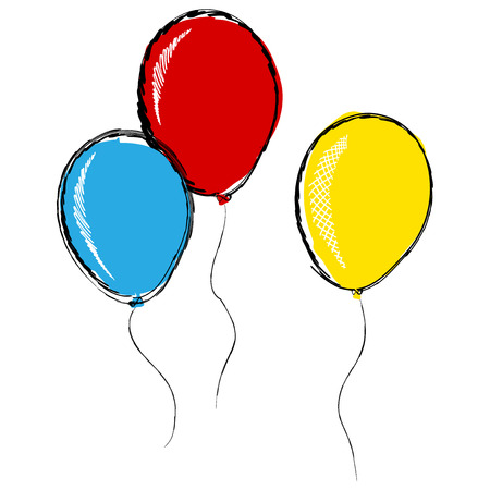 Three inflatable balloons in pencil sketch style - isolated on white background. Vector illustration.のイラスト素材