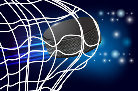 Hockey puck in goal - vector illustrationのイラスト素材