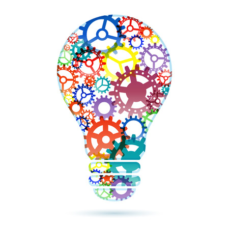 Abstract lightbulb from multicolored gears isolated on white background. Vector illustration.のイラスト素材