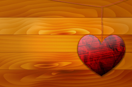 Shiny heart hanging on the rope and wooden background vector illustration with place for your textのイラスト素材