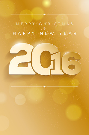 Golden greeting card with place for your text - Merry Christmas and Happy New Year 2016. Vector illustration.のイラスト素材