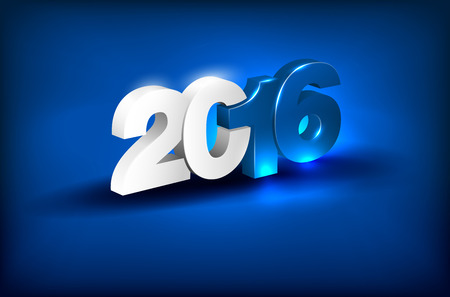 Glowing 3D lettering 2016 on blue background - greeting card for New Year 2016 - place for text. Vector illustration.のイラスト素材