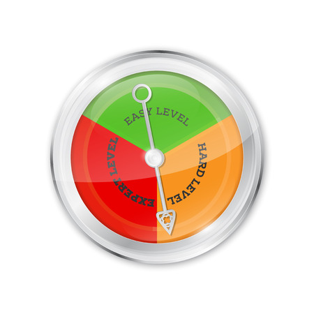 Abstract silver shiny level indicator with metal needle - isolated on white background. Vector illustration.のイラスト素材