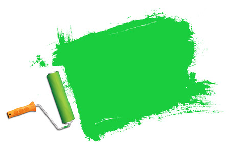 Paint roller in action and green color background for your message. Vector illustration.のイラスト素材