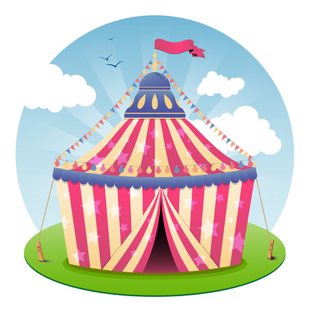 Abstract circus tent and sky with clouds on white background - vector illustrationのイラスト素材