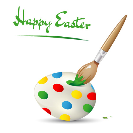 Happy Easter card with easter egg and painting brush - isolated on white background. Vector illustration.のイラスト素材