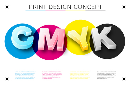 CMYK print concept with 3D letters and place for your text - vector fileのイラスト素材
