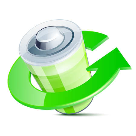 Glossy battery icon with recycle arrow symbol on white background - vector illustrationのイラスト素材