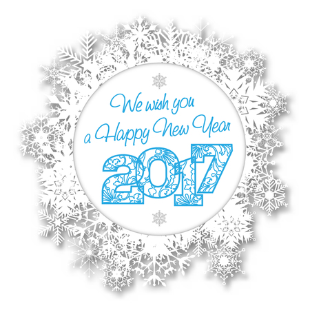 Happy New Year 2017 card with abstract snowflakes on white background - illustrationのイラスト素材