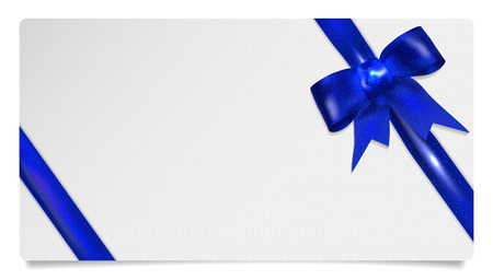 Paper gift voucher with blue bow - isolated on white. Vector illustration.のイラスト素材