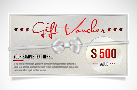 Elegant silver gift voucher with bow and sample text. Vector illustration.のイラスト素材