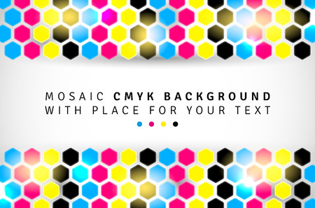 Abstract mosaic background from CMYK hexagons with place for text - print concept. Vector illustration.のイラスト素材