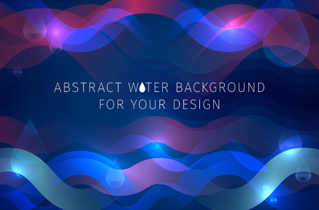 Abstract blue wavy water with transparent shapes of waves, drops and place for your text - illustrationのイラスト素材