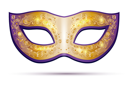 Golden and violet carnival mask isolated on white background - vector illustrationのイラスト素材