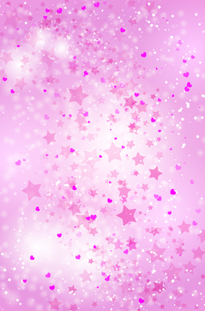 Abstract romantic pink background with flying stars and hearts vector illustrationのイラスト素材