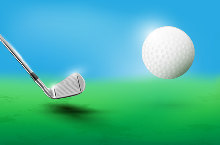 Golf club and flying golf ball - vector illustrationのイラスト素材