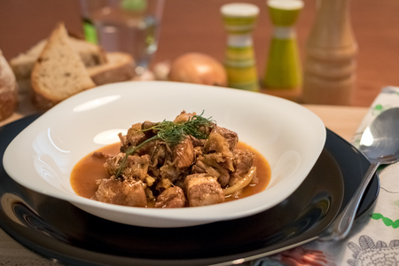 Bigos - traditional Polish meat and cabbage meal on plateの写真素材