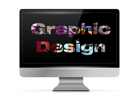 Graphic Design words with original abstract artwork on computer screen - vector illustrationのイラスト素材