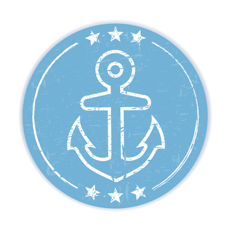 Blue grungy label with anchor symbol and stars on white backgroundのイラスト素材