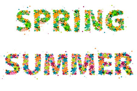SPRING and SUMMER words created from abstract flowers - isolated on white background.のイラスト素材