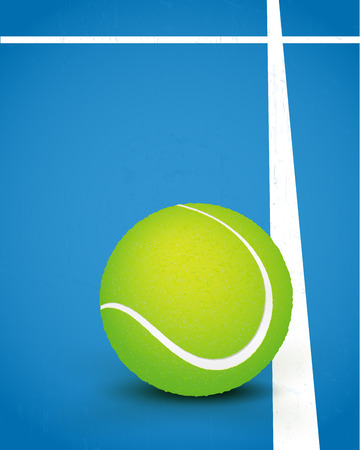 Detail of green tennis ball on blue playground with white lines - vector illustrationのイラスト素材
