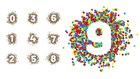 Set of white space confetti numbers from zero to nine - isolated on white background. Vector illustration.のイラスト素材