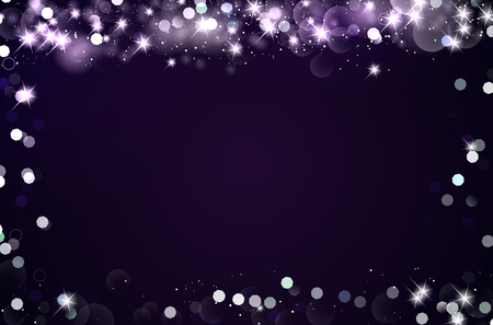Dark background with frame of shiny blurred bokeh lights and stars. Copy space for your text. Vector illustration.のイラスト素材