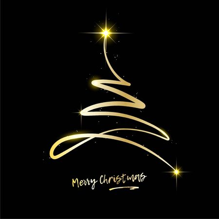 Shiny golden abstract christmas tree on black background - vector illustrationのイラスト素材